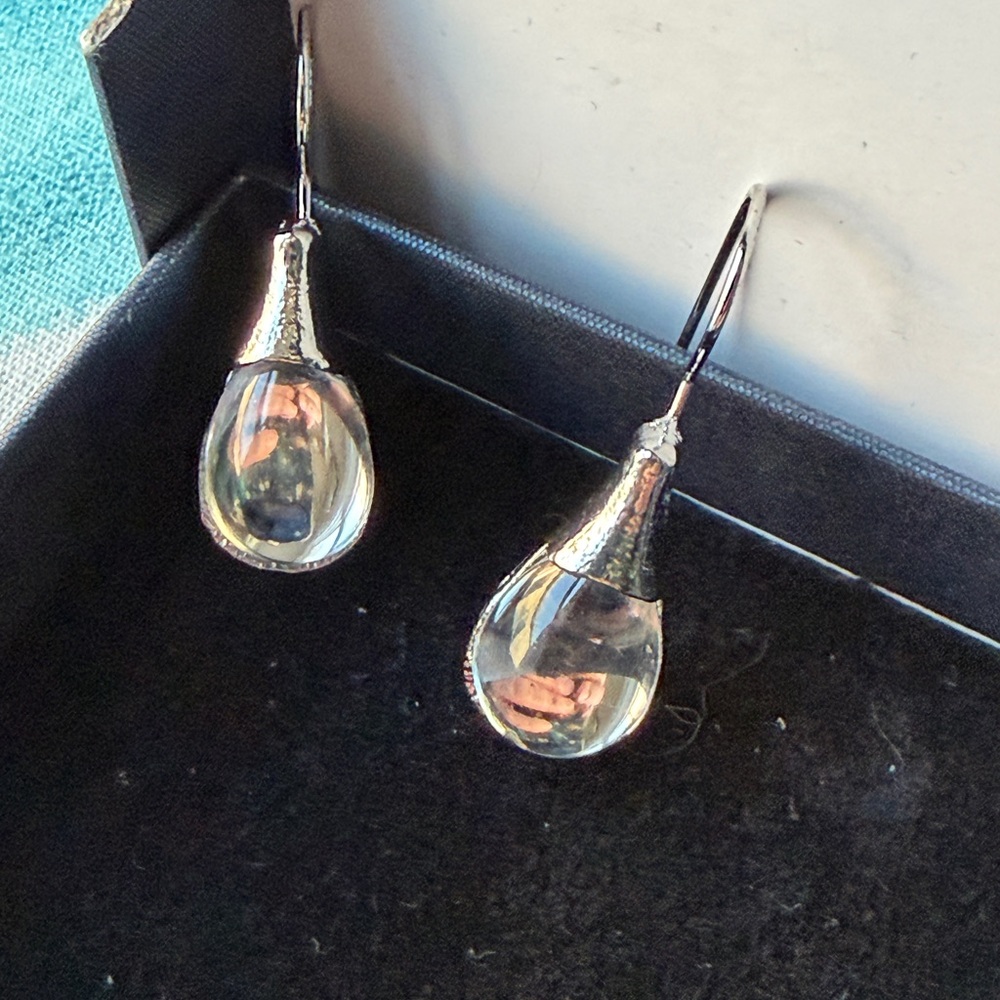 Clear Silver Teardrop Fishhook Earrings